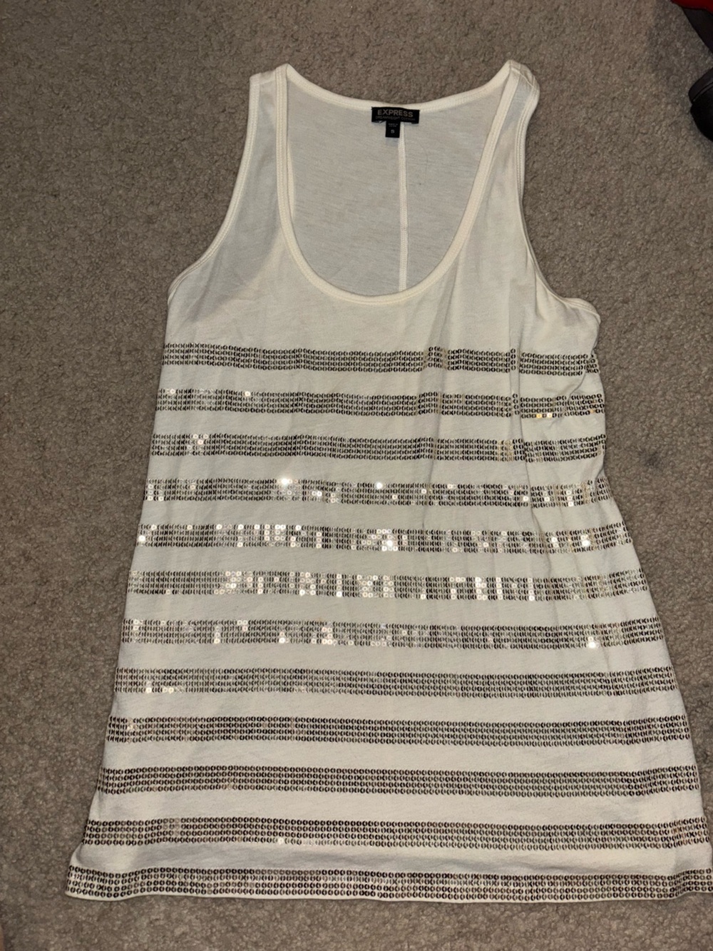 Express Vintage Y2K Style White Tank with Silver Sequin Stripes